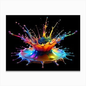 Colorful Paint Splash On Black Background Canvas Print