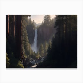 Waterfalls And Valleys Enveloped By Redwood Giants Canvas Print