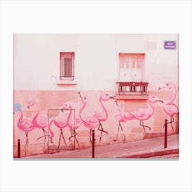 Pink Flamingos Street Art Canvas Print