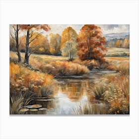 Autumn Pond Landscape Painting (63) Canvas Print