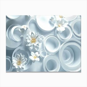 3d Rendering Abstract with Flowers Ornament and White Circles 2 Canvas Print