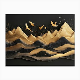 Gold Mountains With Birds Canvas Print