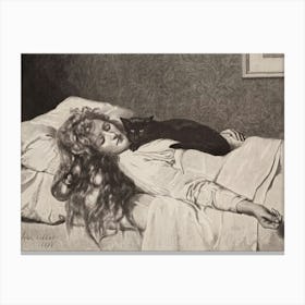 The Witch by John Collier 1893 ~ Witchy Pagan Gothic Feature Wall Art - A HD Remastered Victorian Drawing of a Witch With Black Cat Sleeping Canvas Print