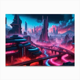 Cyberpunk industrial city with lava and river 4 Canvas Print