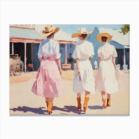 Three Women In Cowboy Hats Canvas Print