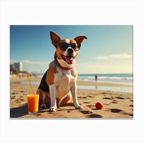 Dog Sitting On The Beach Canvas Print