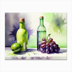 Lime and Grape near a bottle watercolor painting 10 Canvas Print