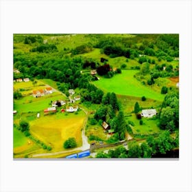 Aerial View Of A Village In Norway Canvas Print