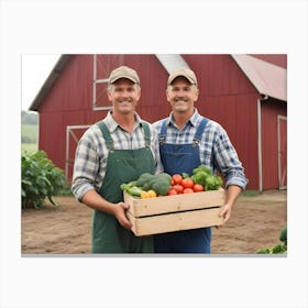 Smiling Farmer Holding A Crate Of Fresh Produce In A Field 7 Canvas Print