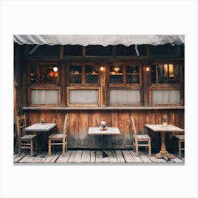 Cafe With Wooden Tables And Chairs Canvas Print