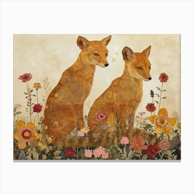 Floral Animal Illustration Jackal 3 Canvas Print