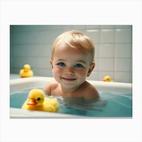 Baby In Bathtub With Rubber Ducks 1 Canvas Print