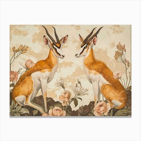 Floral Animal Illustration Antelope 2 Canvas Print