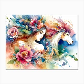 Woman And A Horse Canvas Print