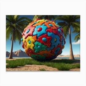 Colorful Ball On The Beach Canvas Print