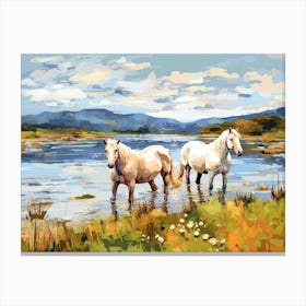 Horses Painting In Lake District, England, Landscape 3 Canvas Print