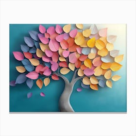 Colorful Tree with Leaves on Hanging Branches Illustration Background 3d Abstraction Artwork Floral Tree Canvas Print