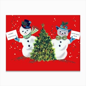 Marry Christmas And A Happy New Year From A Snowman Couple Canvas Print