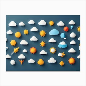 A Blue Background With Many White And Yellow Shapes Arranged In A Pattern Canvas Print