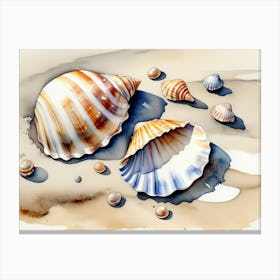 Seashells on the beach, watercolor painting 10 Canvas Print