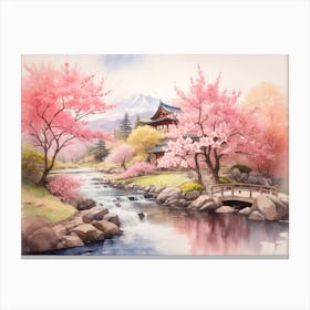 Cherry Blossoms And Japanese Garden Canvas Print