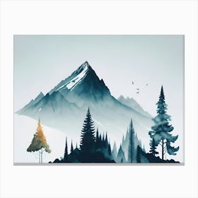 Mountain And Forest In Minimalist Watercolor Horizontal Composition 357 Canvas Print