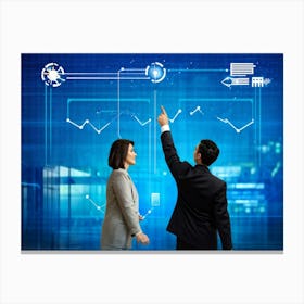 Abstract Concept Art Depicting A Cyberspace Scene Features A Businesswoman And A Man Without Detail (1) Canvas Print