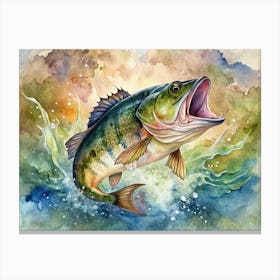 Watercolor Illustration Of A Bass Fish Jumping Canvas Print