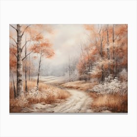 A Painting Of Country Road Through Woods In Autumn 50 Canvas Print