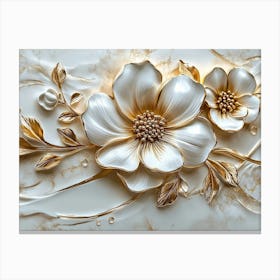 3d Ceramic Tiles With A Beautiful Italian Style Golden Flower Canvas Print