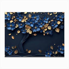 Blue And Gold Tree Canvas Print