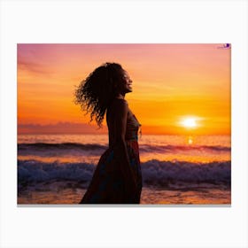 African Woman Radiant Smile Embracing The Warmth Of A Summer Sunset Silhouette Outlined Against T (1) Canvas Print