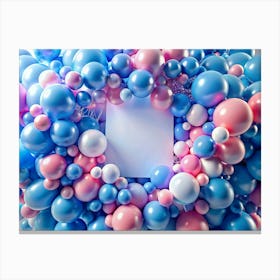 White Blank Square In Pink And Blue Balloons Canvas Print