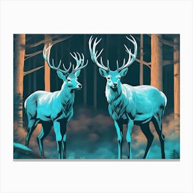 Two Stags In The Forest Canvas Print