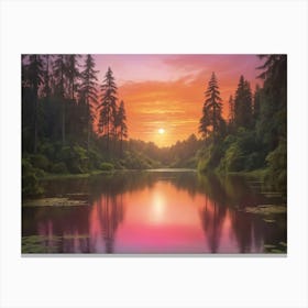 A Breathtaking Sunset Over A Serene Lake With Vibrant Paintings Art Print Canvas Print