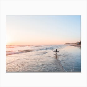 Surf Girl On Beach At Sunset Canvas Print