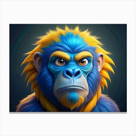 Blue And Yellow Monkey With Fur Canvas Print