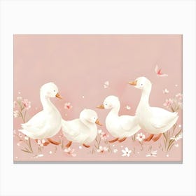 Ducks On Pink Background Kids and Nursery Canvas Print