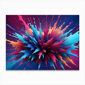 Abstract Image Of A Vibrant, Colorful Explosion Of Paint Splatters In Shades Of Red, Blue, Orange, And Yellow, Resembling A Burst Of Energy Or A Cosmic Event Canvas Print