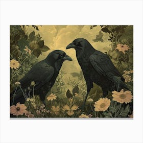 Floral Animal Illustration Crow 2 Canvas Print