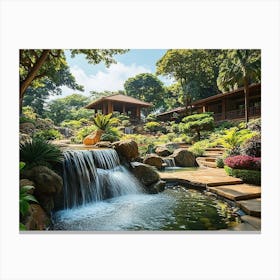 Beautiful Garden With Waterfall Views 1 Canvas Print