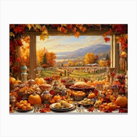 An Upbeat Thanksgiving Promotion Captured In A Spectacle Of Lavish Autumnal Embellishments Surroun (4) Canvas Print