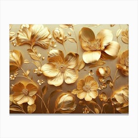 Golden Floral Abstract Vintage Flower Canvas Print