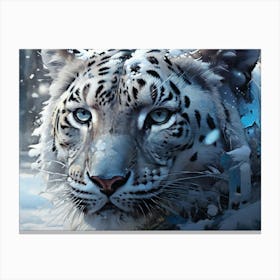 Front View Snow Panther Abstract Beauty Color Painting Canvas Print