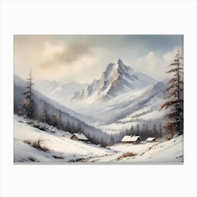 Vintage Muted Winter Mountain Landscape (20) 1 Canvas Print