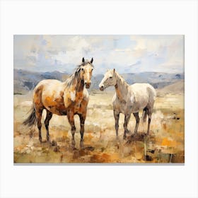 Horses Painting In Mongolia, Landscape 1 Canvas Print