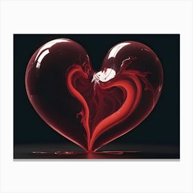 A Close Up Shot Of A Red Heart Made Of Glass, With A Swirling, Red Liquid Inside Canvas Print