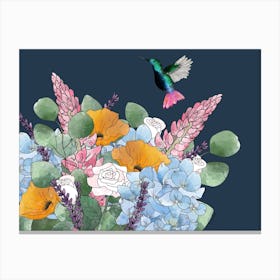 Hummingbird With Flowers Canvas Print