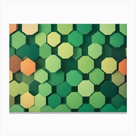 An Abstract Image Of A Geometric Pattern Of Hexagons In Different Shades Of Green, Orange, And Yellow, Creating A Vibrant And Modern Design Canvas Print