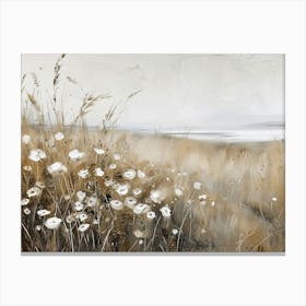 White Wildflowers & Cornfield 2 Canvas Print